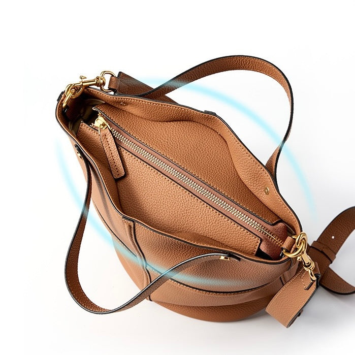 Elegant Genuine Leather Large Capacity Bucket Bag for Women