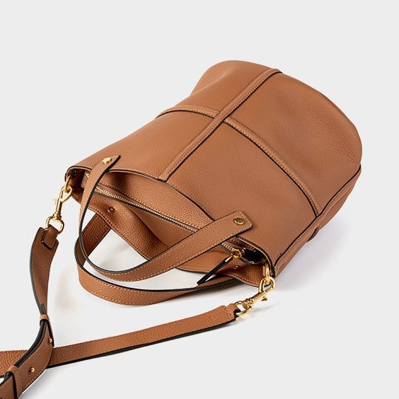 Elegant Genuine Leather Large Capacity Bucket Bag for Women