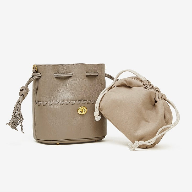 Women's Premium Cowhide Fringe Bucket Crossbody Handbag