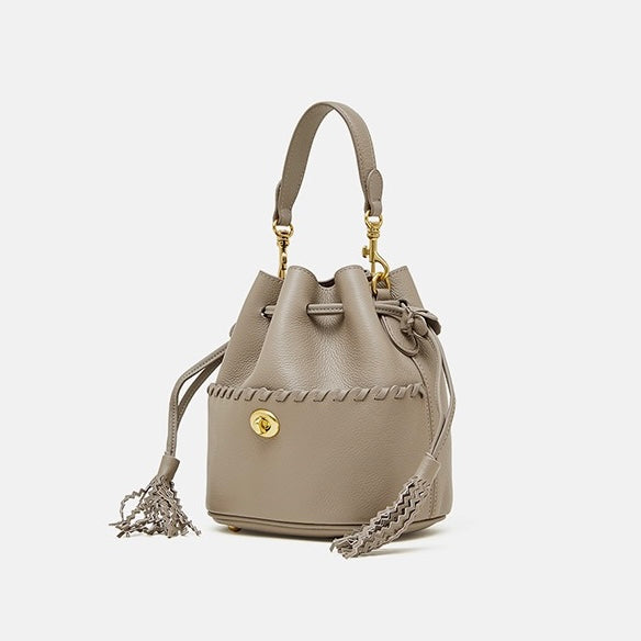 Women's Premium Cowhide Fringe Bucket Crossbody Handbag