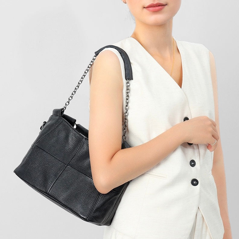 Luxury Genuine Leather Chain Tote: Elegant Handheld & Shoulder Bag