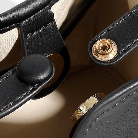 Genuine Leather Mini Bucket Handbag with Premium Lock for Women