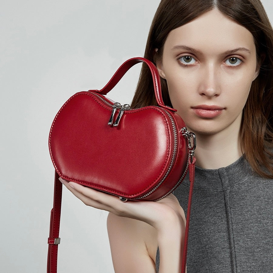 Elegant Apple-Shaped Genuine Leather Handbag