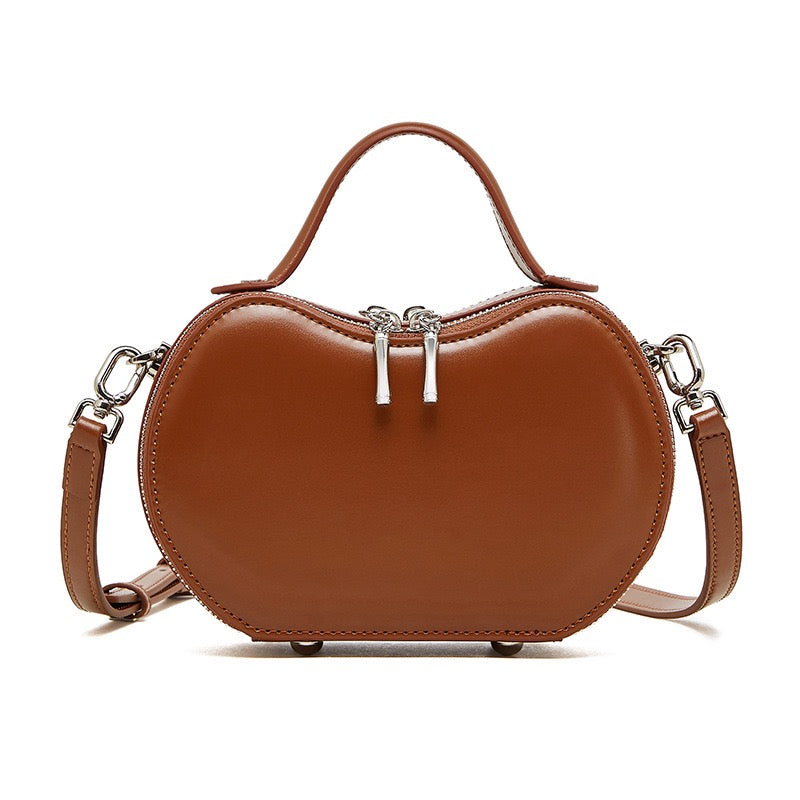 Elegant Apple-Shaped Genuine Leather Handbag