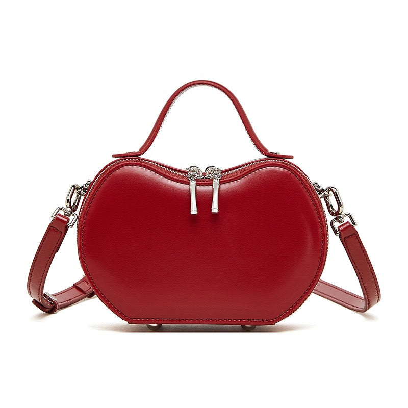 Elegant Apple-Shaped Genuine Leather Handbag