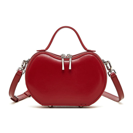 Elegant Apple-Shaped Genuine Leather Handbag