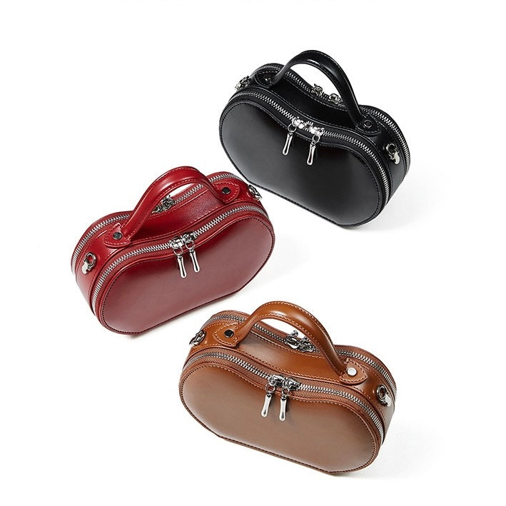 Elegant Apple-Shaped Genuine Leather Handbag