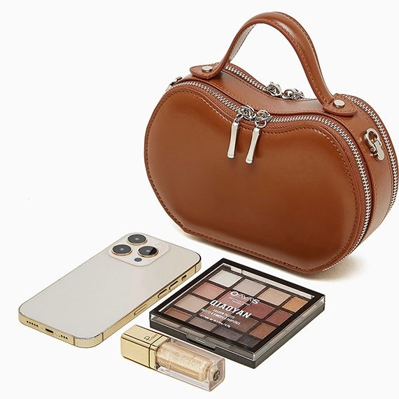 Elegant Apple-Shaped Genuine Leather Handbag