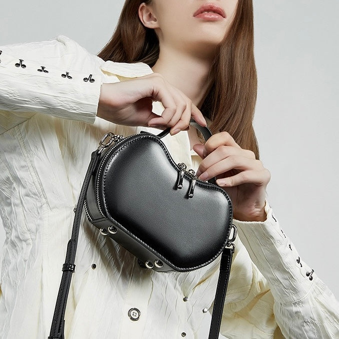 Elegant Apple-Shaped Genuine Leather Handbag