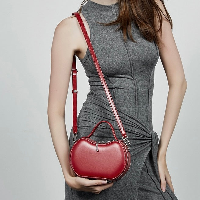 Elegant Apple-Shaped Genuine Leather Handbag