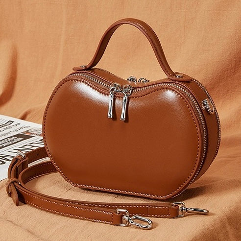 Elegant Apple-Shaped Genuine Leather Handbag