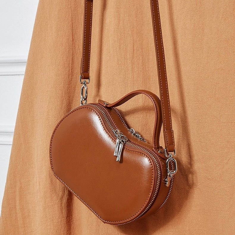 Elegant Apple-Shaped Genuine Leather Handbag