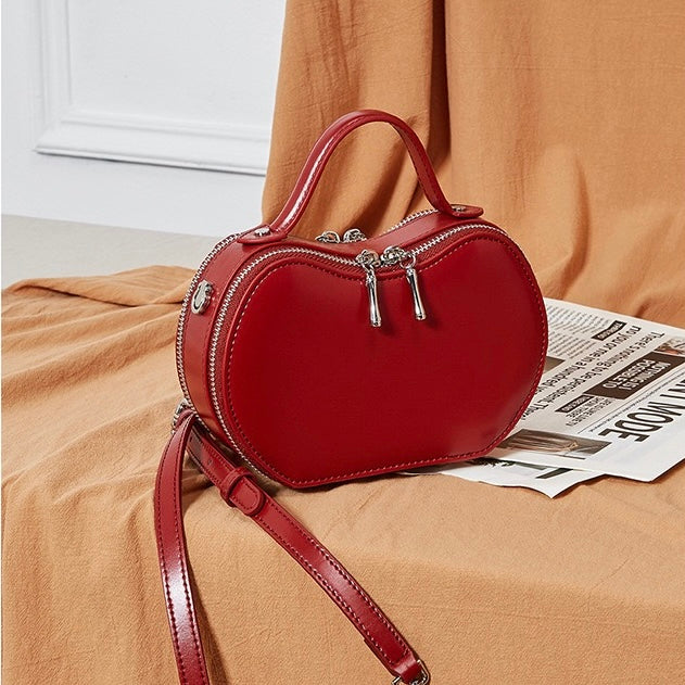 Elegant Apple-Shaped Genuine Leather Handbag