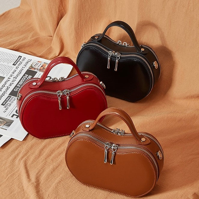 Elegant Apple-Shaped Genuine Leather Handbag