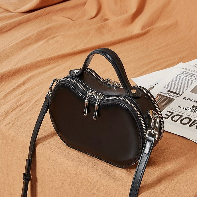 Elegant Apple-Shaped Genuine Leather Handbag