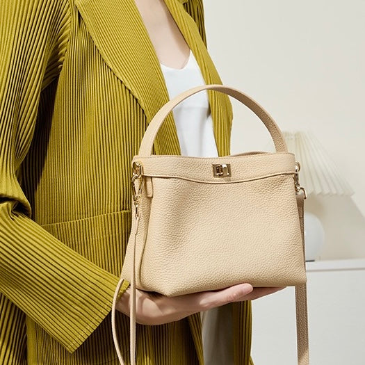 Genuine Leather Minimalist Bucket Bag for Women