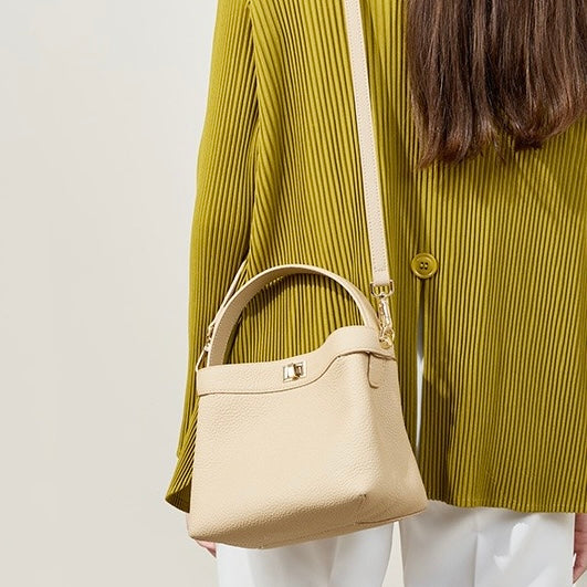 Genuine Leather Minimalist Bucket Bag for Women