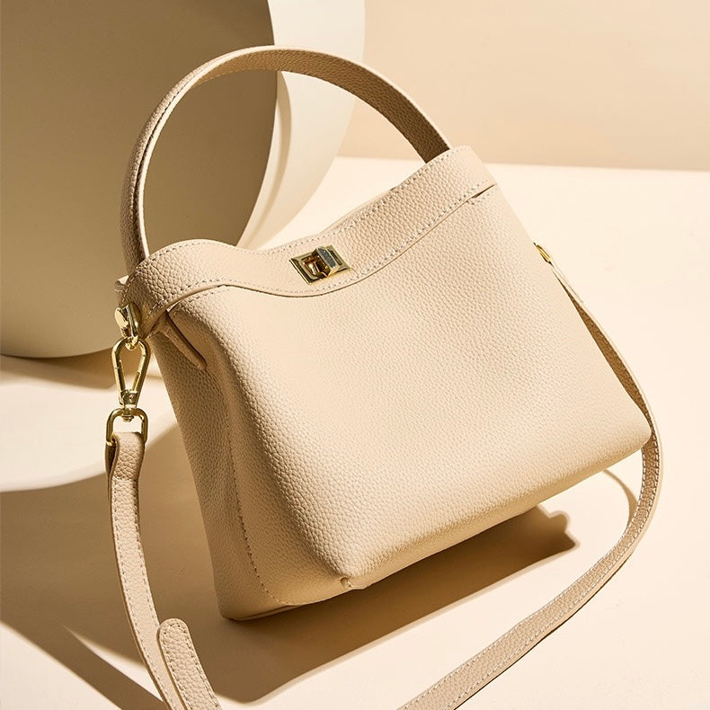 Genuine Leather Minimalist Bucket Bag for Women