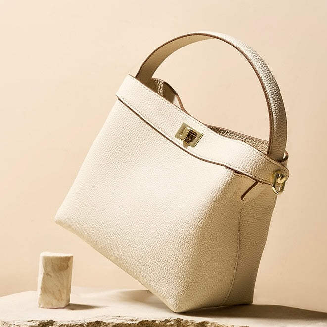 Genuine Leather Minimalist Bucket Bag for Women
