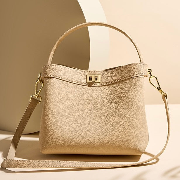 Genuine Leather Minimalist Bucket Bag for Women