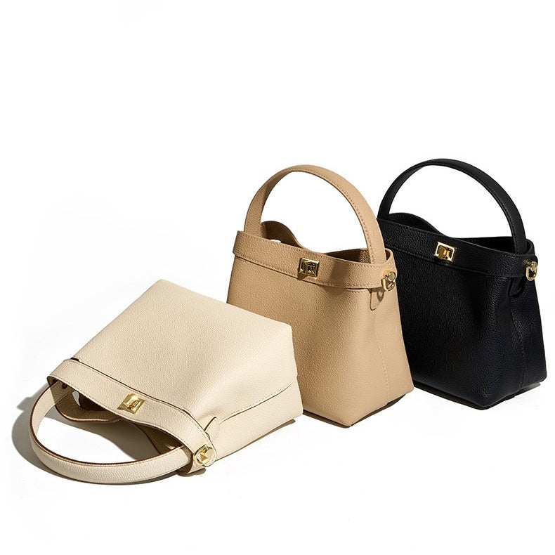 Genuine Leather Minimalist Bucket Bag for Women