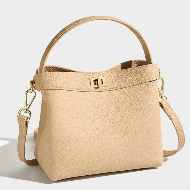 Genuine Leather Minimalist Bucket Bag for Women