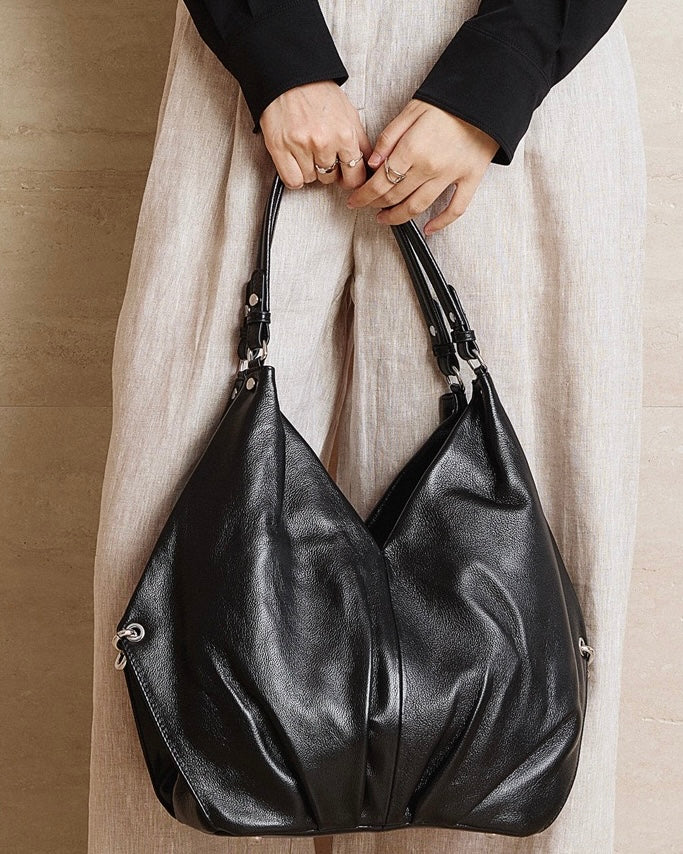 Luxury Ruched Leather Large Tote Hobo Bag