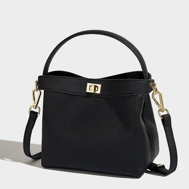 Genuine Leather Minimalist Bucket Bag for Women