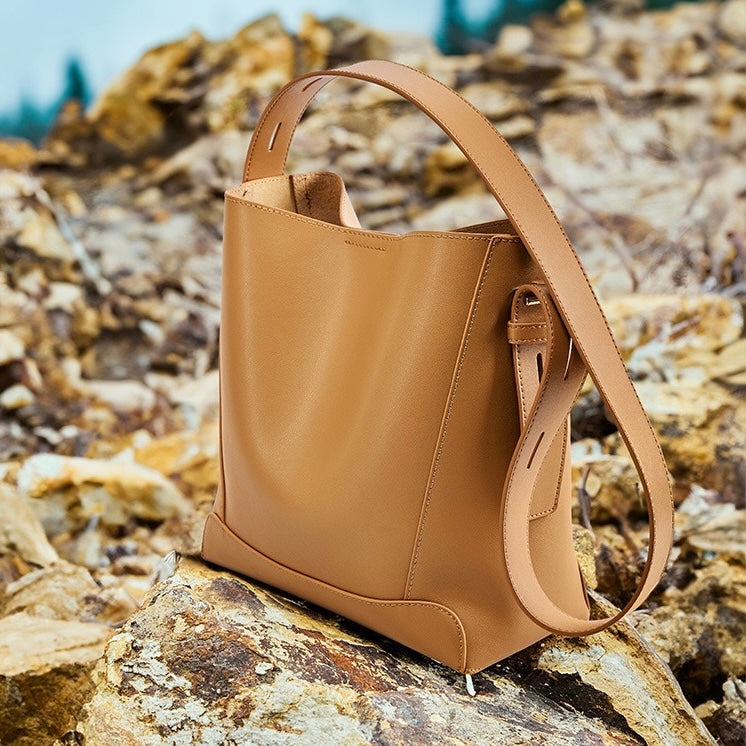 Oversized Genuine Leather Bucket Bag for Women