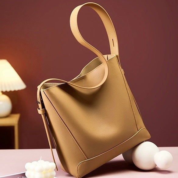 Oversized Genuine Leather Bucket Bag for Women