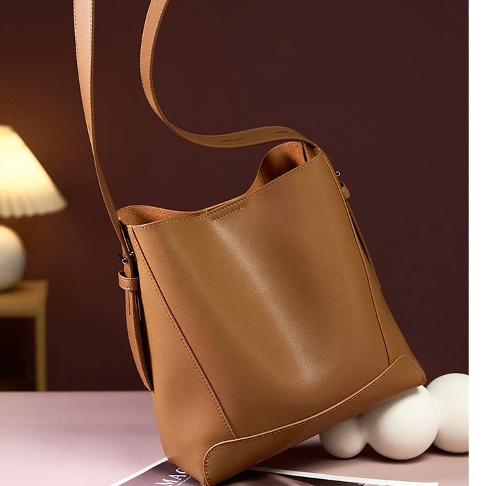 Oversized Genuine Leather Bucket Bag for Women