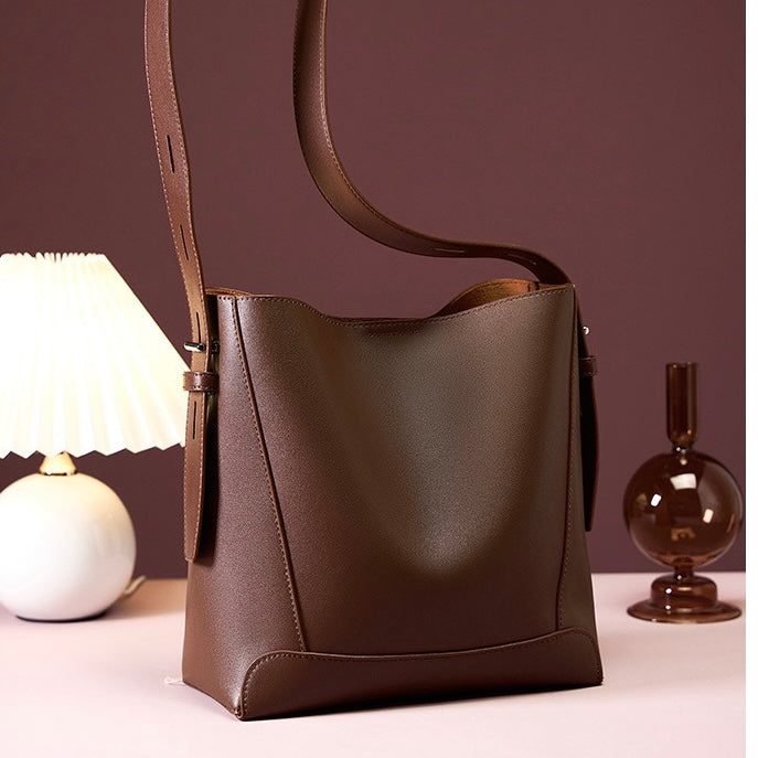 Oversized Genuine Leather Bucket Bag for Women
