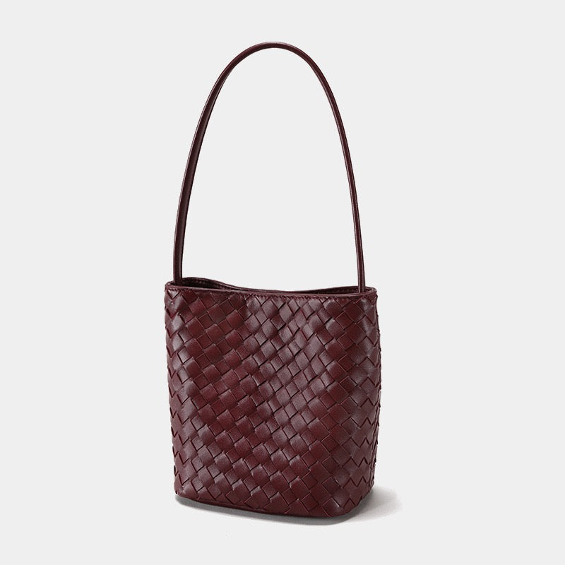 Genuine Sheepskin Retro Woven Bucket Bag for Women