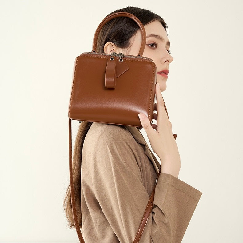 Chic French Inspired Genuine Leather Crossbody Bag