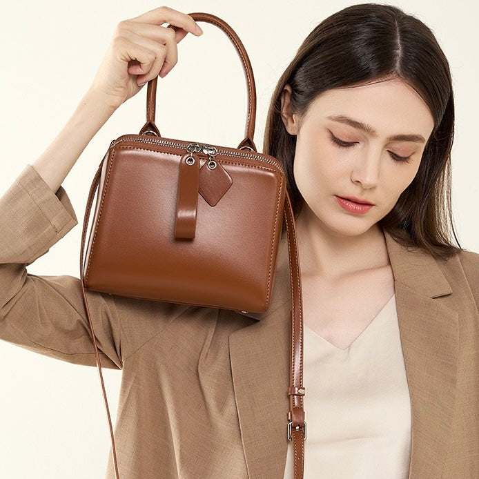 Chic French Inspired Genuine Leather Crossbody Bag