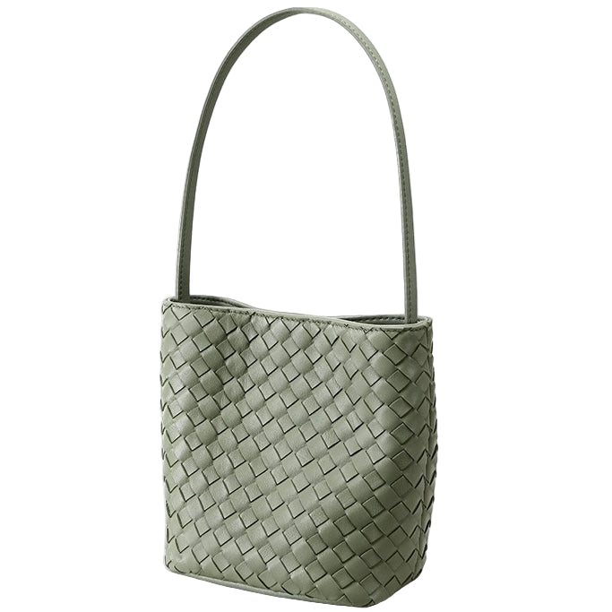 Genuine Sheepskin Retro Woven Bucket Bag for Women