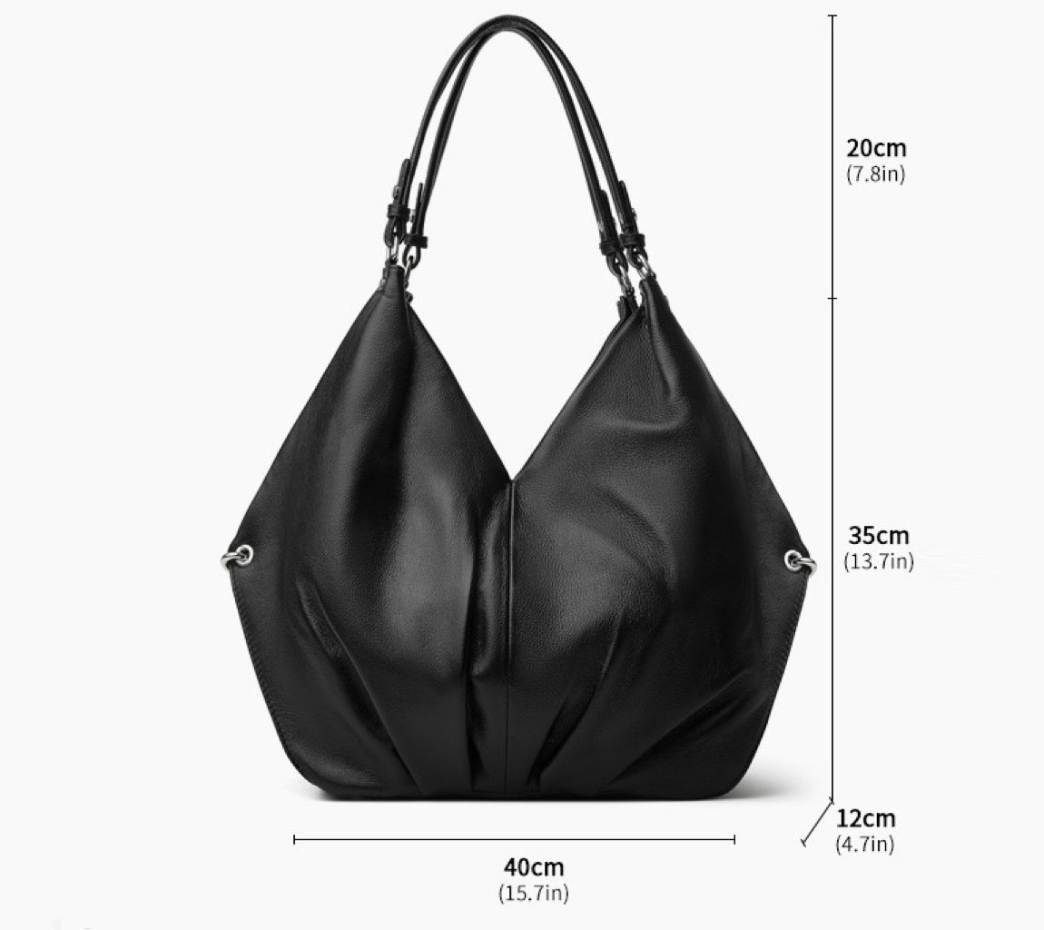 Luxury Ruched Leather Large Tote Hobo Bag