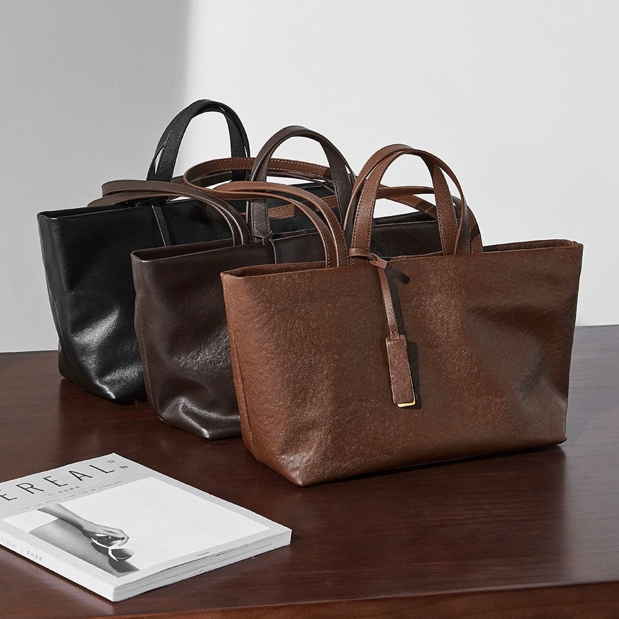 Vintage Leather Luxe Crossbody Tote Bag