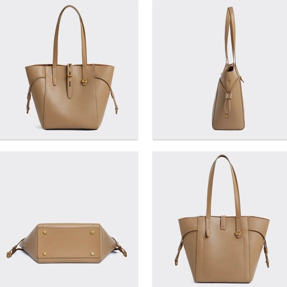 Vintage Lock Buckle Genuine Leather Tote Bag for Women