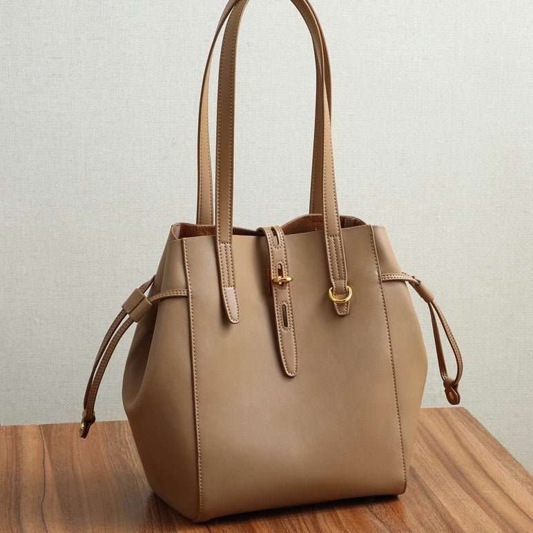 Vintage Lock Buckle Genuine Leather Tote Bag for Women