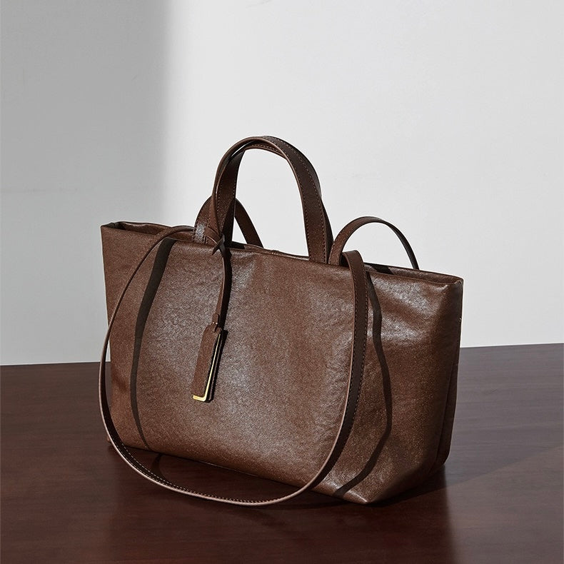 Vintage Leather Luxe Crossbody Tote Bag