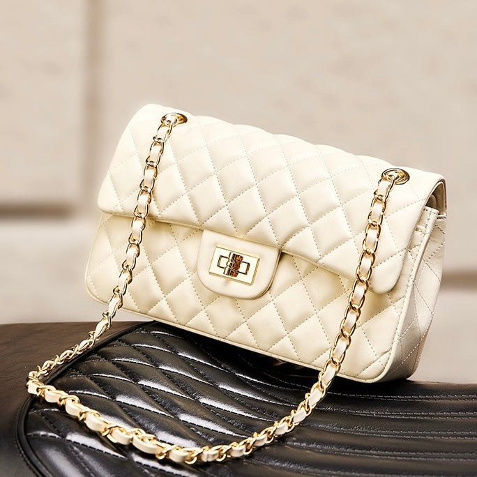 Inspired Quilted Genuine Leather Crossbody Bag for Women