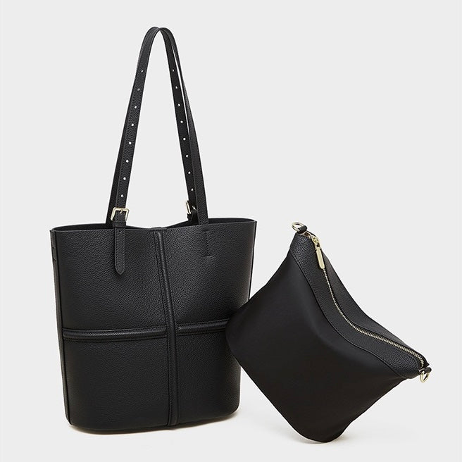 Elegant Leather Commuter Tote Bag with Pouch
