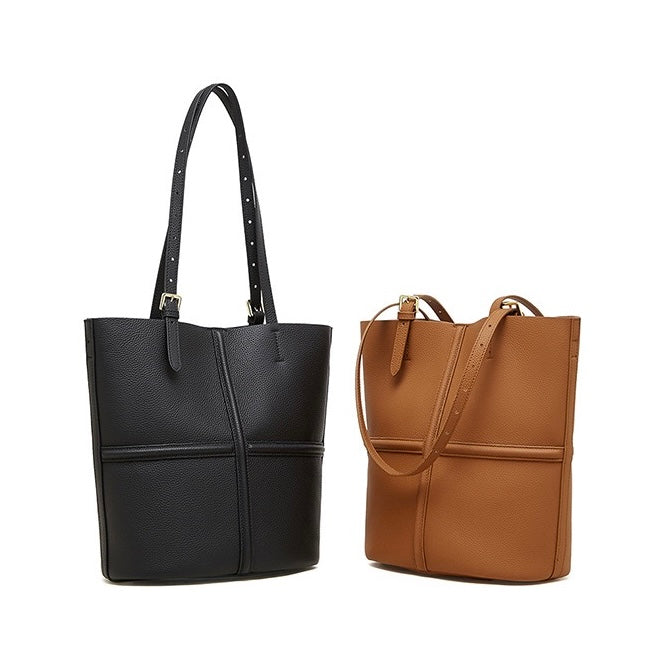 Elegant Leather Commuter Tote Bag with Pouch
