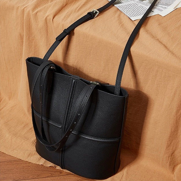 Elegant Leather Commuter Tote Bag with Pouch