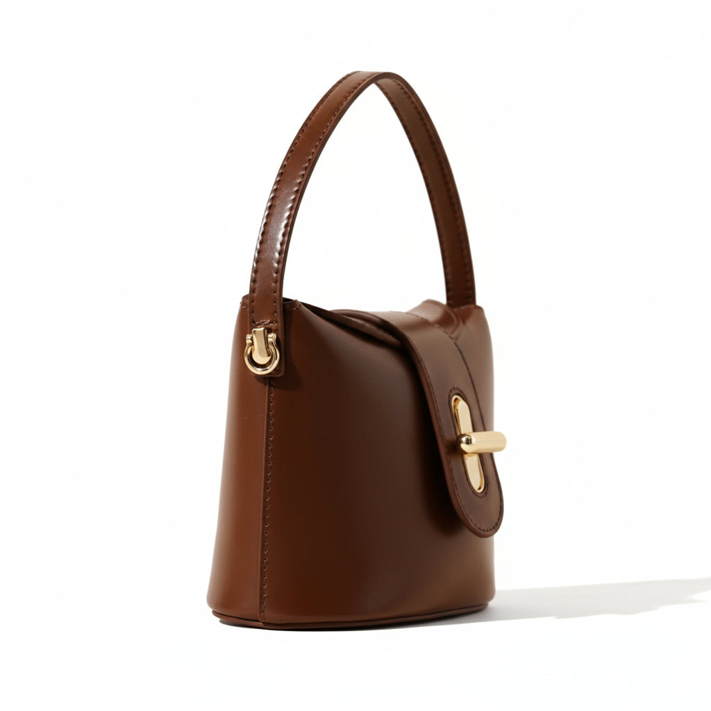 Women’s Luxe Genuine Leather Vintage Lock Top Handle Bag