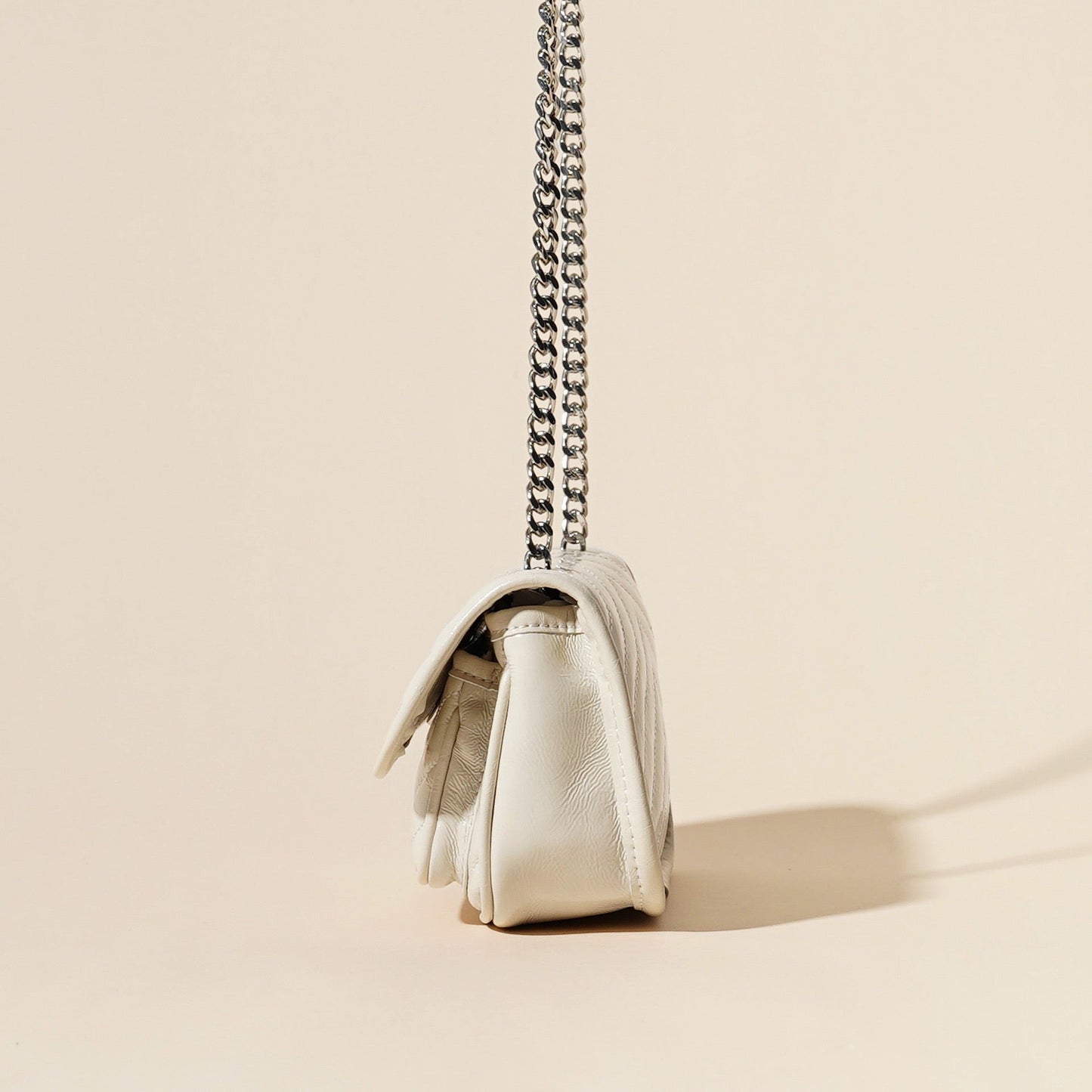 Elegant Mini Flap Bag in Genuine Leather with Silver Chain