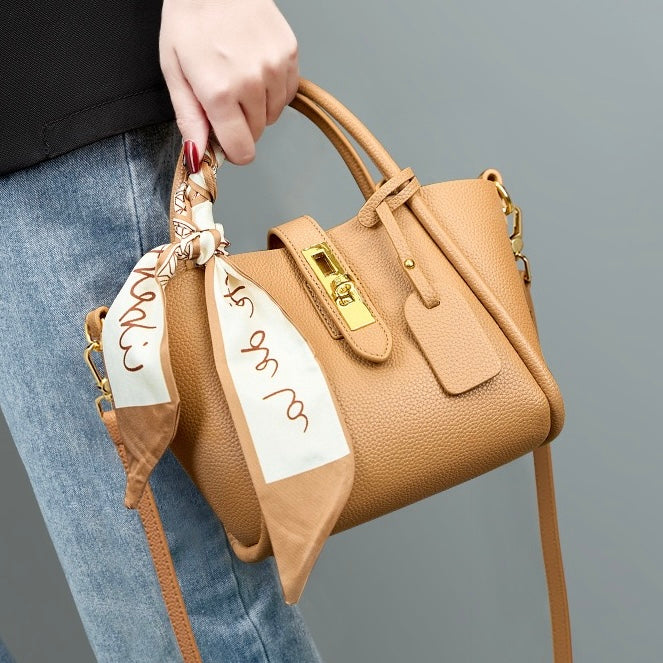 Elegant Genuine Leather Petite Basket Top Handle Bag