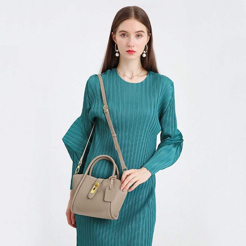 Elegant Genuine Leather Petite Basket Top Handle Bag