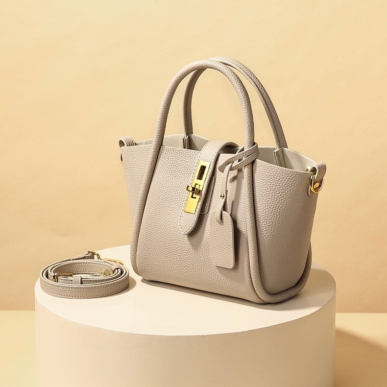 Elegant Genuine Leather Petite Basket Top Handle Bag